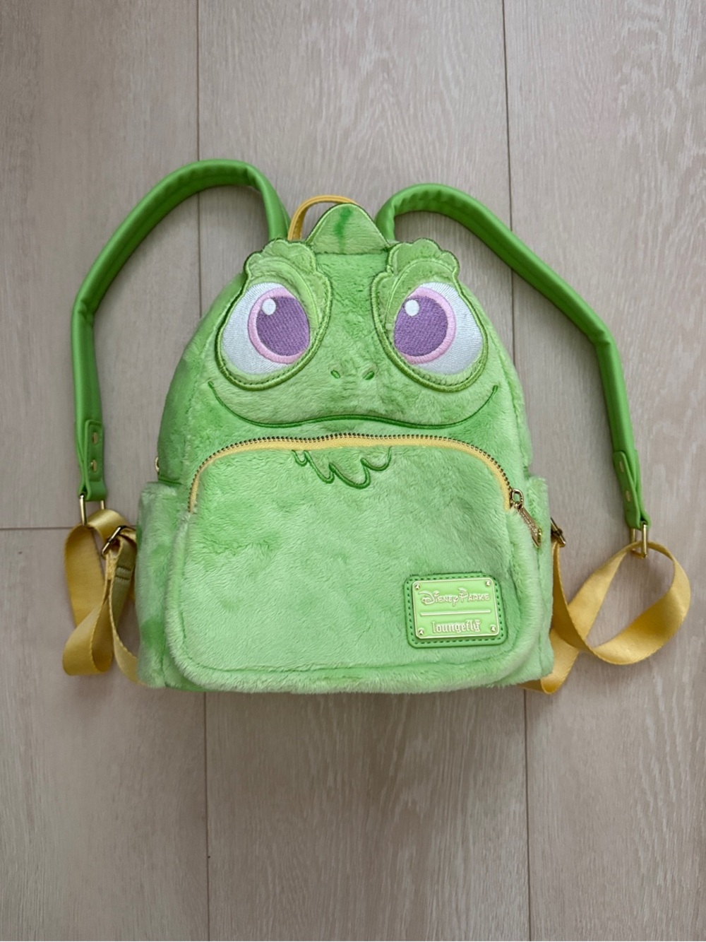 Loungefly Green Pascal Plush Mini Backpack with Yellow Straps